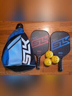 SLK Neo Graphite Pickleball Paddle Set with Blue Backpack and Yellow Balls NEW